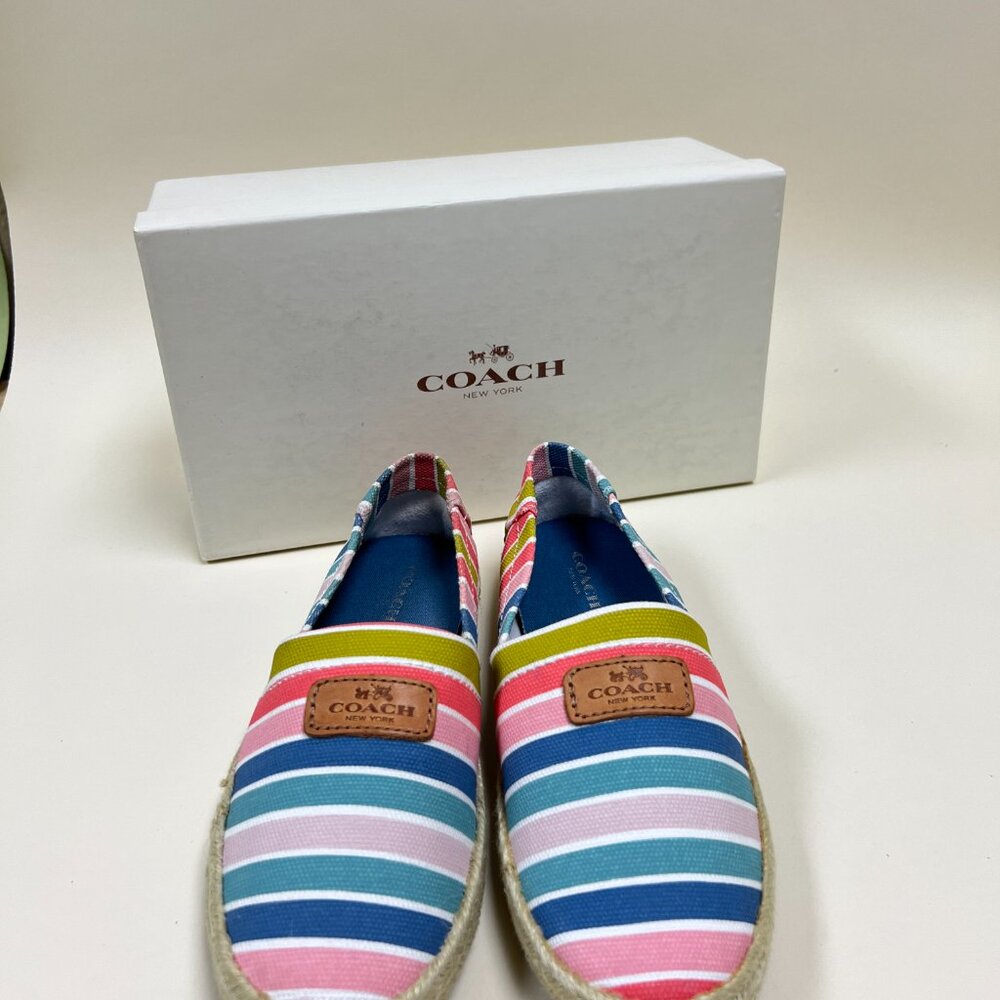 NEW Coach Striped  Colorful  Canvas Espadrilles Shoes Sz 6
